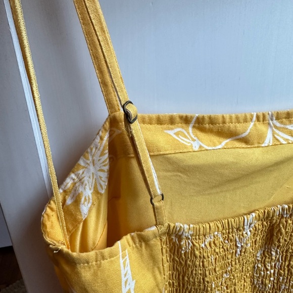 NWOT Yellow Linen Cotton Blend adjustable strap dress with smocked back. - Picture 6 of 8